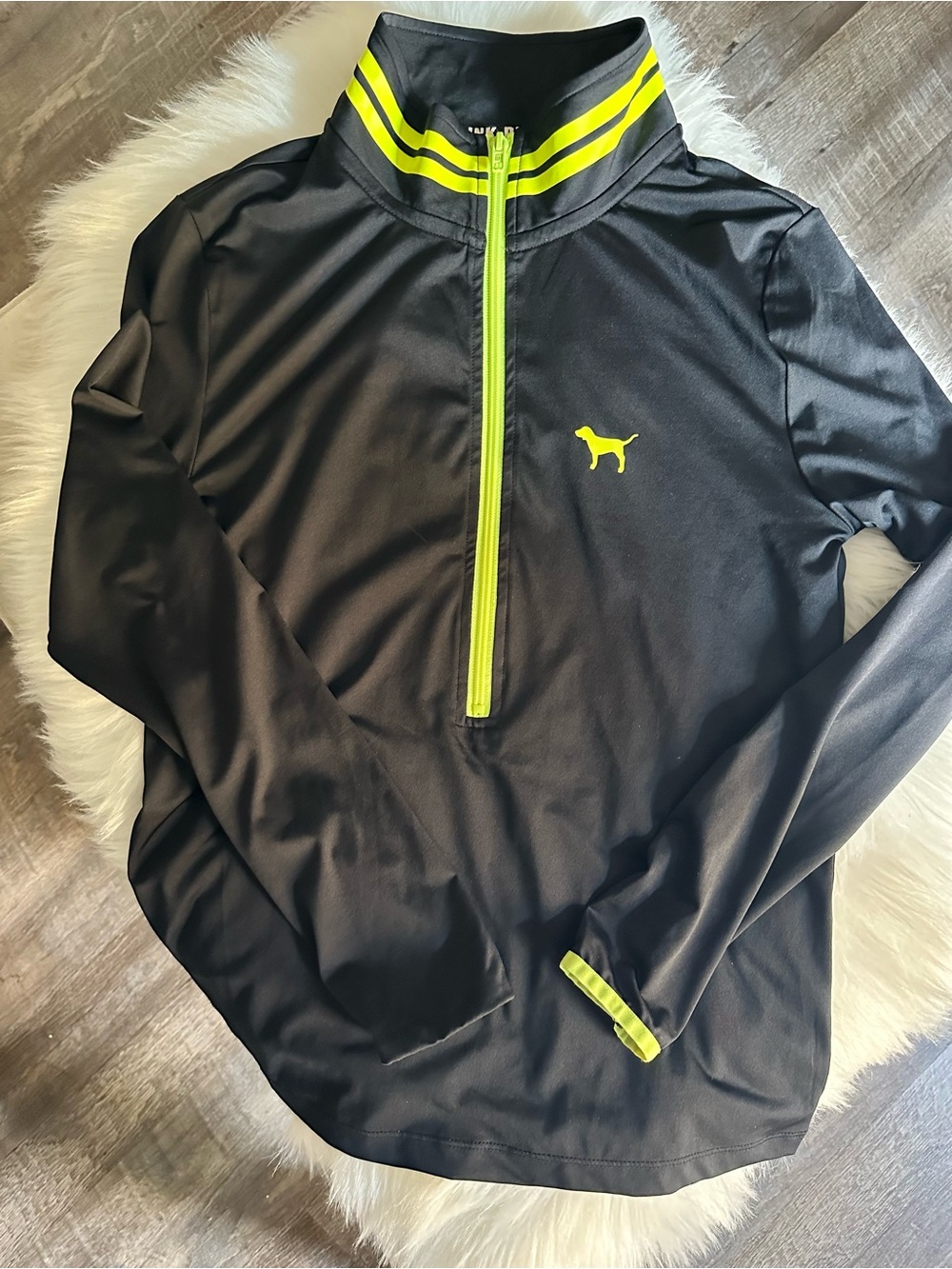 PINK Victoria's Secret Black Pullover with Neon Yellow Trim